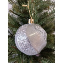 Новорічна куля в блискітках "Хвилька" Ø80мм сіра, ціна за набір 4шт